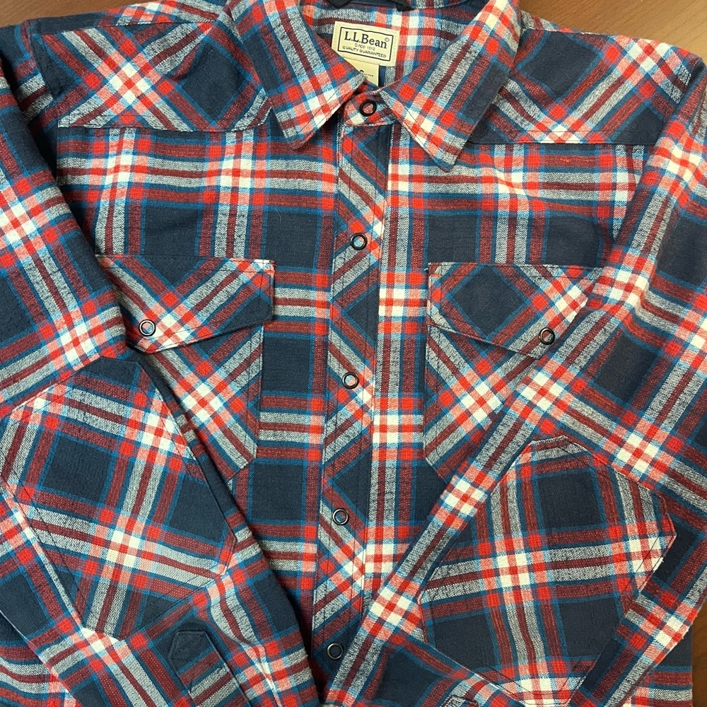 L.L. Bean Khatahdin Men's Casual Plaid Shirt - Red and Blue